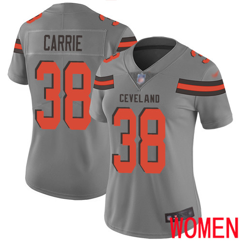 Cleveland Browns T J Carrie Women Gray Limited Jersey #38 NFL Football Inverted Legend->women nfl jersey->Women Jersey